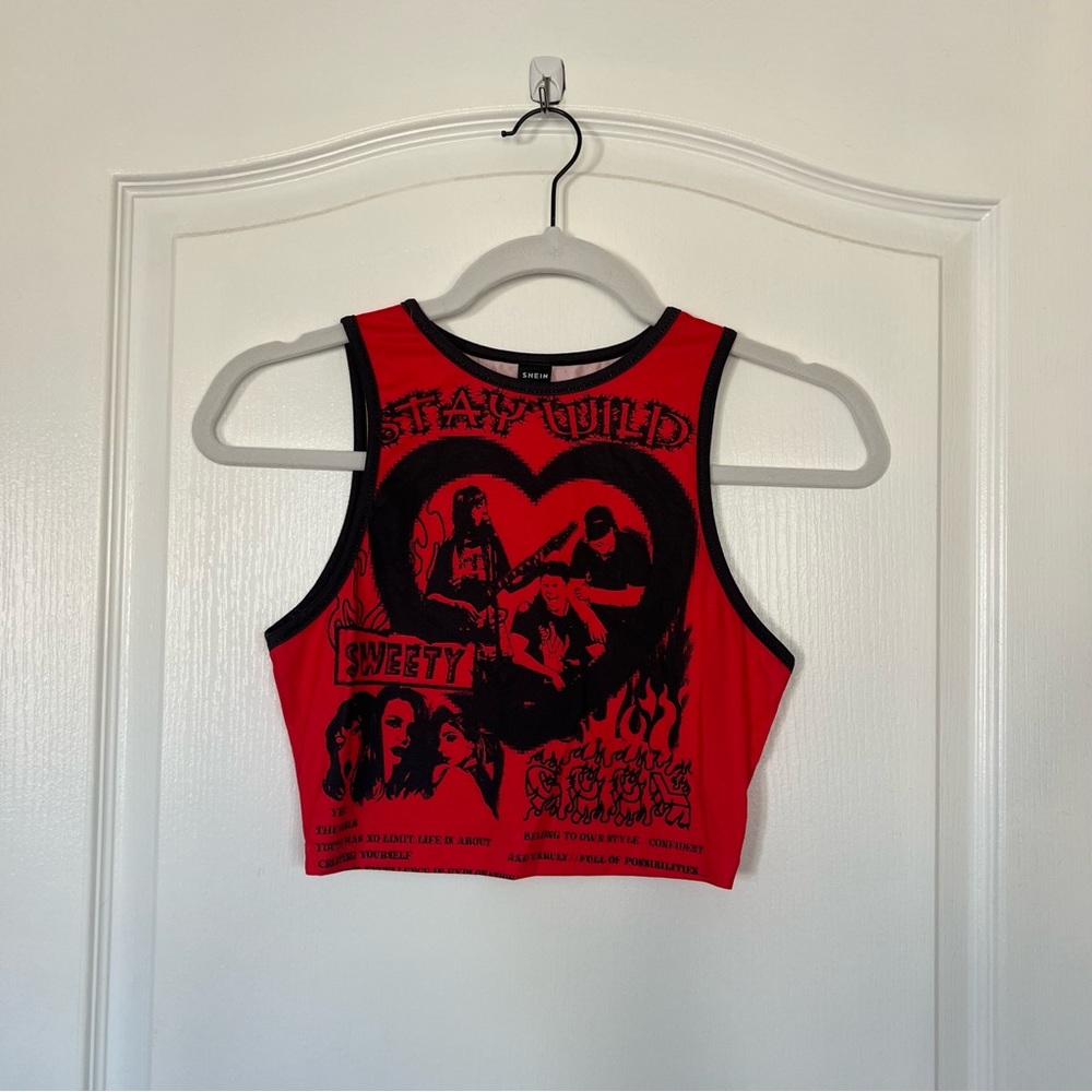 🌹 NEVER WORN 🌹 ROMWE Punk Stay Wild Red Halter Crop Top